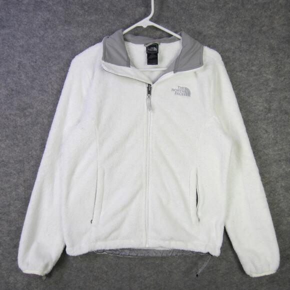 North Face Jacket Womens Medium White Gray Fleece Full Zip Outdoors Winter Warm - Picture 1 of 10